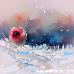 a snail eye looking thing with a dusky sky in front of a city