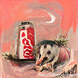 a raccoon in front of a coca cola can