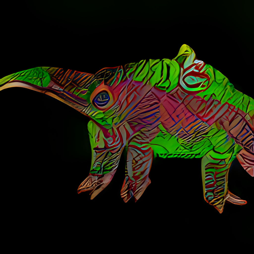 a smiling anteater like dinosaur with green crinkly skin