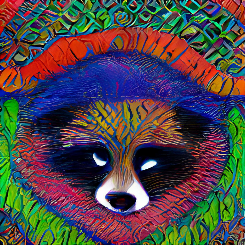 thick oil paint portrait of a rainbow raccoon