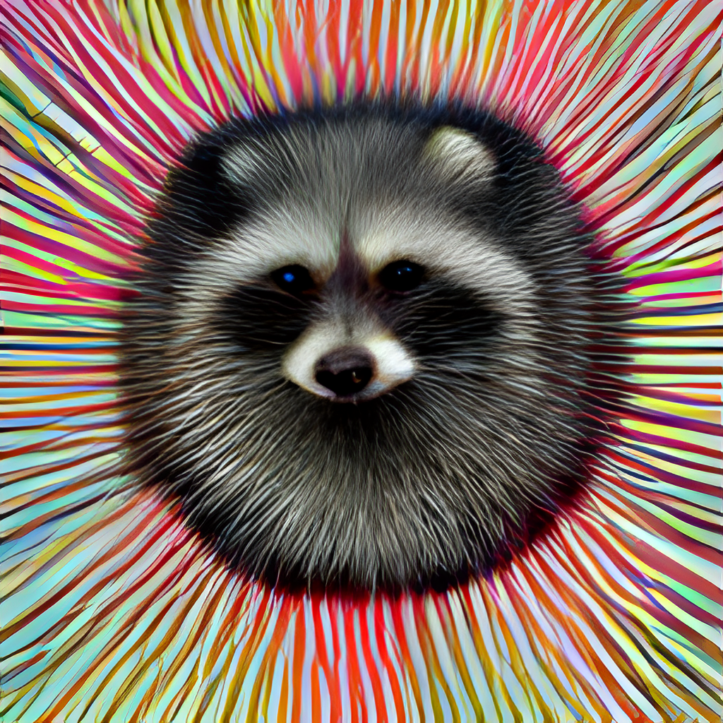 a raccoon shaped orb radiating psychedelic colors