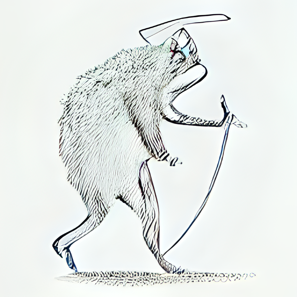 sketchy hedgehog walking with a cane and an ax cleaving its head