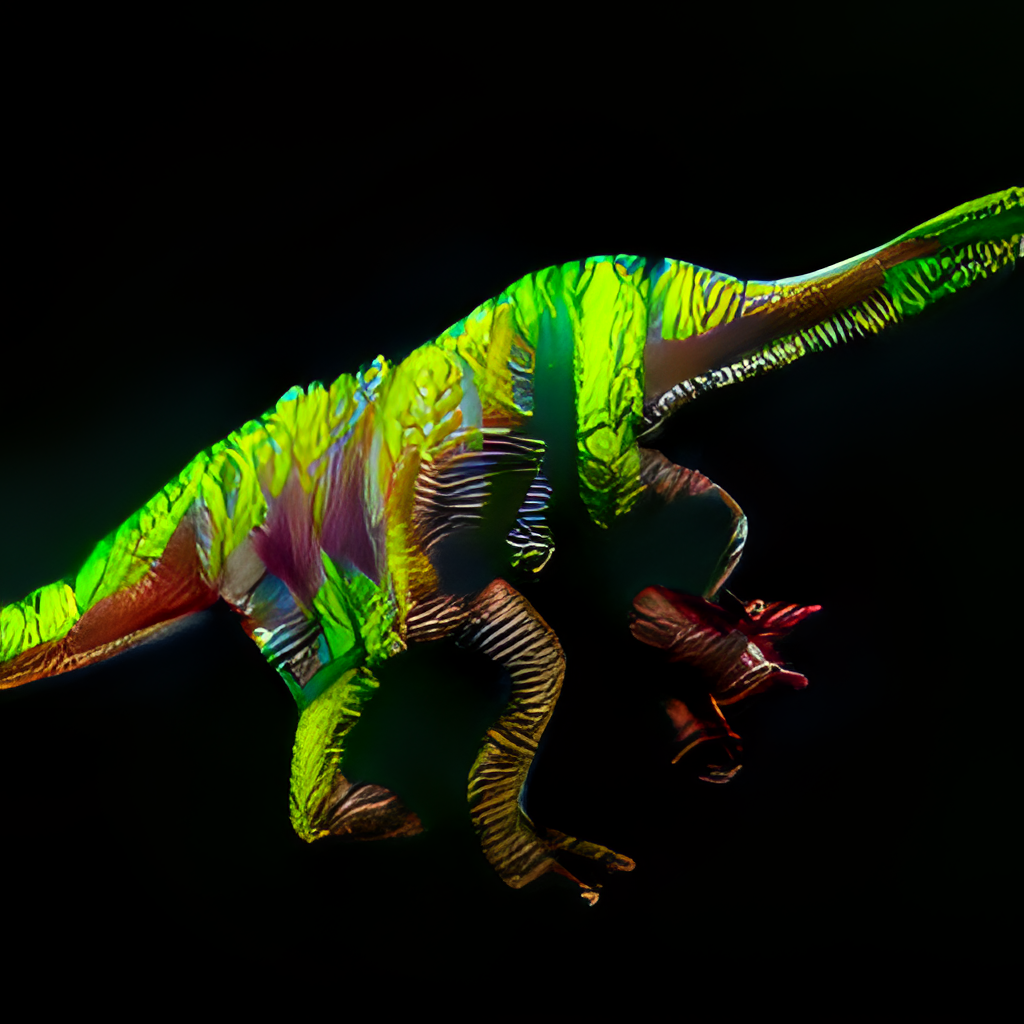 a raptor dinosaur with green crinkly skin