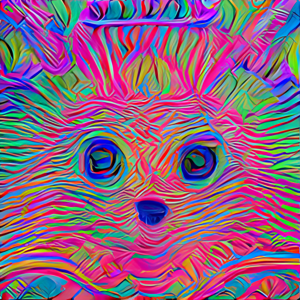 a face of a raccoon with psychedelic stripes