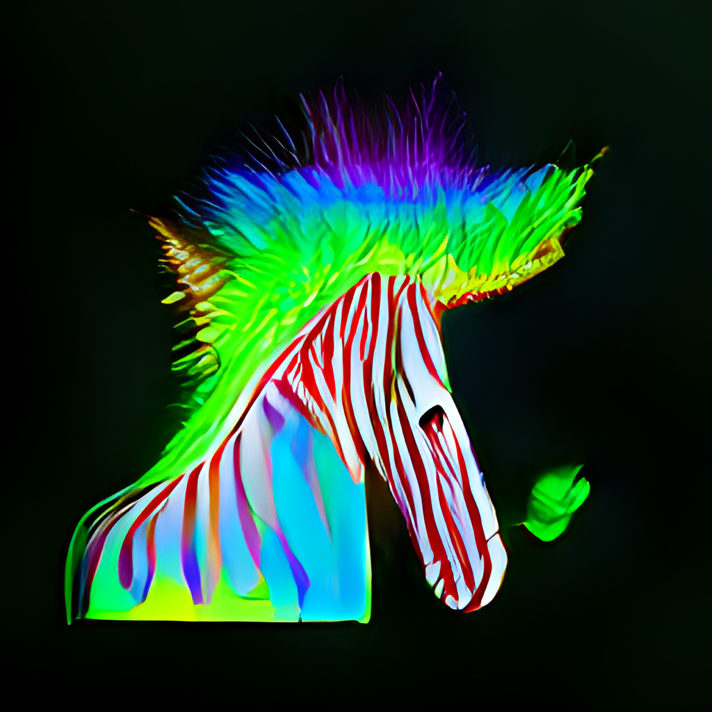 a psychedelic zebra offering you a green clover