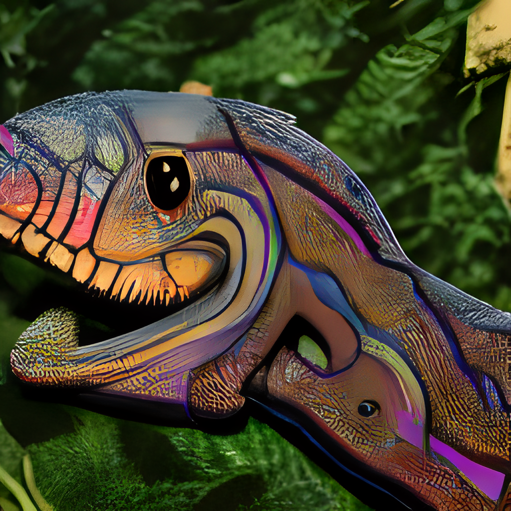 a colorful lizard head