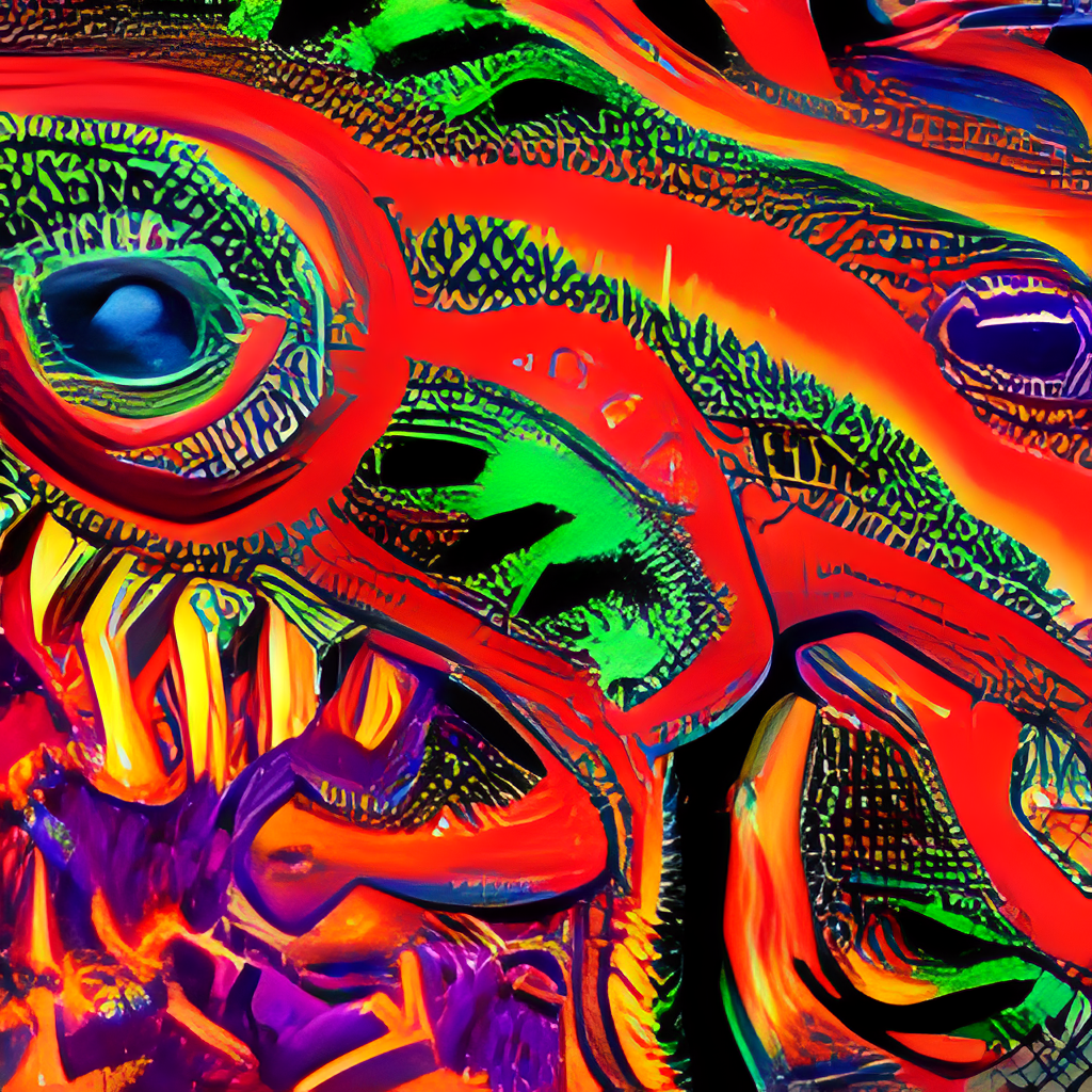abstract rainbow monster with big eyes