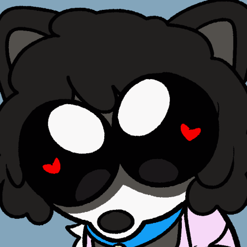 gif raccoon georgie with huge big eyes with a heart in them as she slowly winks