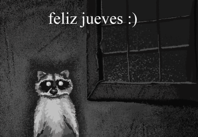 a black and white cctv footage picture of georgie with text that says feliz jueves